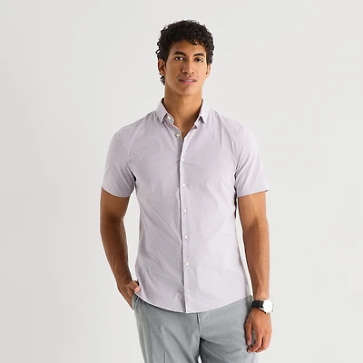 J. Ferrar Ultra Comfort Mens Short Sleeve Regular Fit Wrinkle Free Button-Down Shirt