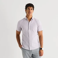 J. Ferrar Ultra Comfort Mens Short Sleeve Regular Fit Wrinkle Free Button-Down Shirt