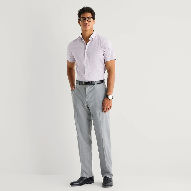 J. Ferrar Ultra Comfort Mens Short Sleeve Regular Fit Wrinkle Free Button-Down Shirt