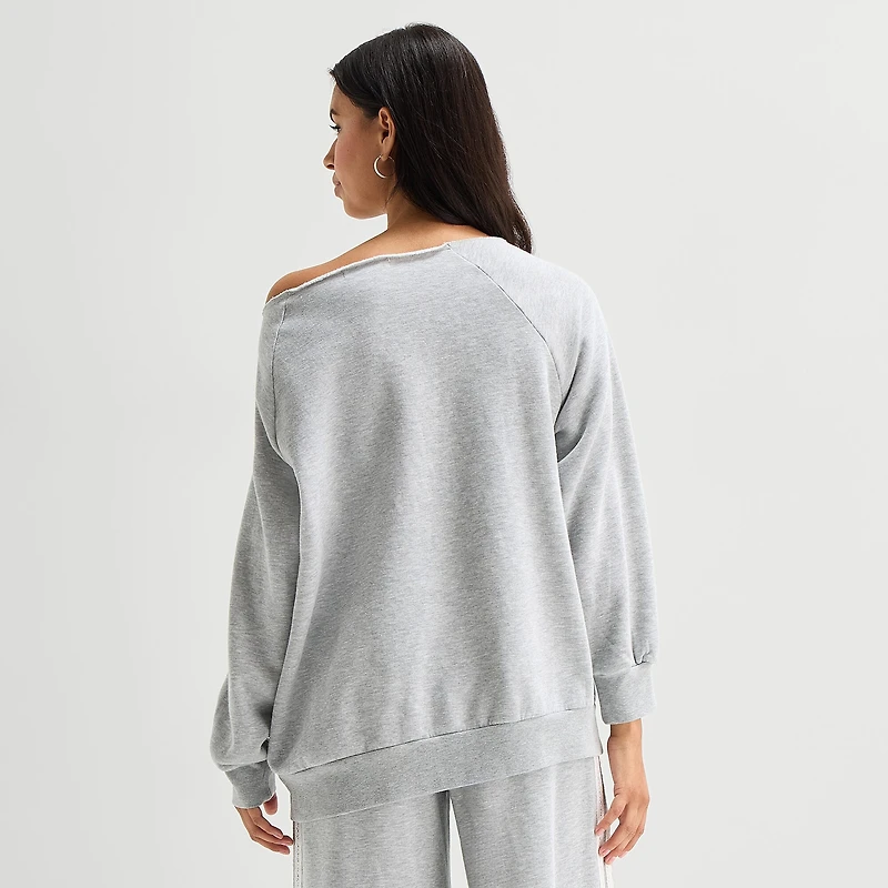 Arizona Womens Juniors Off The Shoulder Long Sleeve Sweatshirt