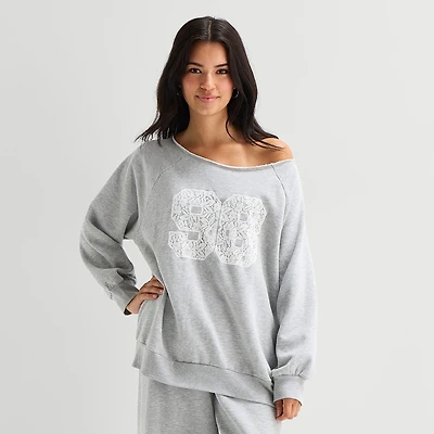 Arizona Womens Juniors Off The Shoulder Long Sleeve Sweatshirt