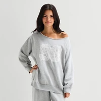 Arizona Womens Juniors Off The Shoulder Long Sleeve Sweatshirt