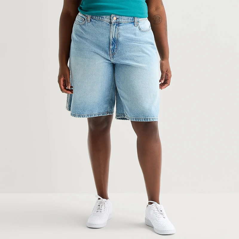 Arizona Womens 12" Low Rise Juniors Plus Denim Short