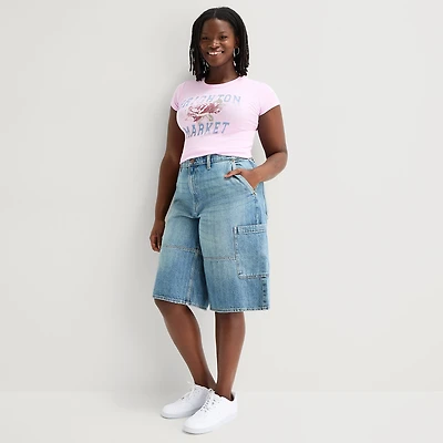 Arizona Womens 15" Low Rise Juniors Plus Denim Short