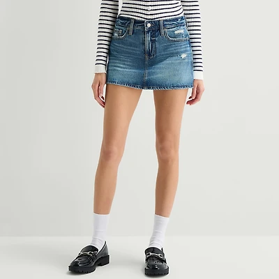Arizona Womens Juniors Mid Rise Mini Denim Skirt