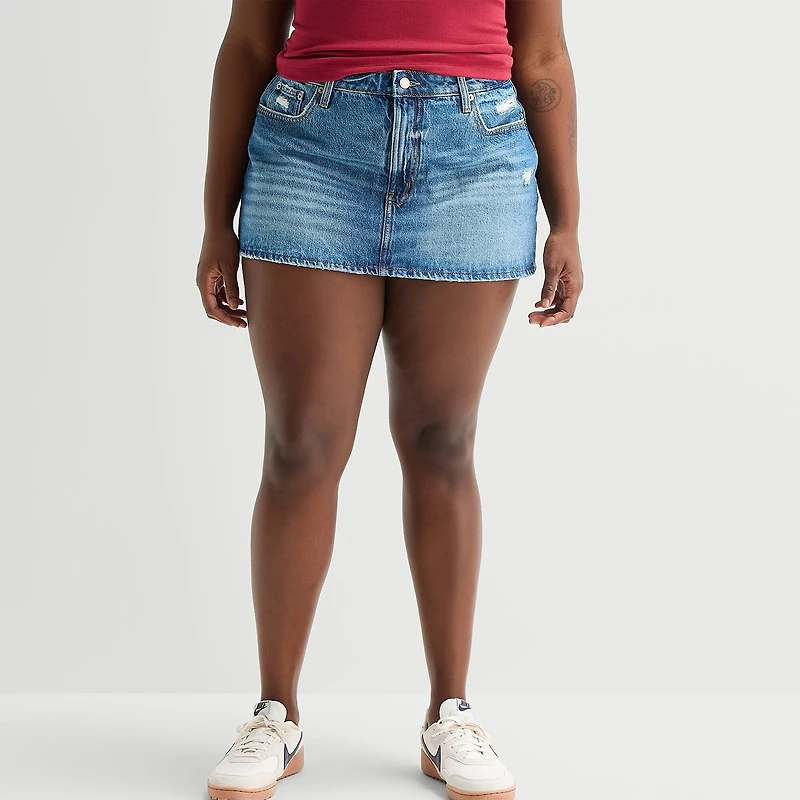 Arizona Womens Juniors Plus High Rise Denim Skirt