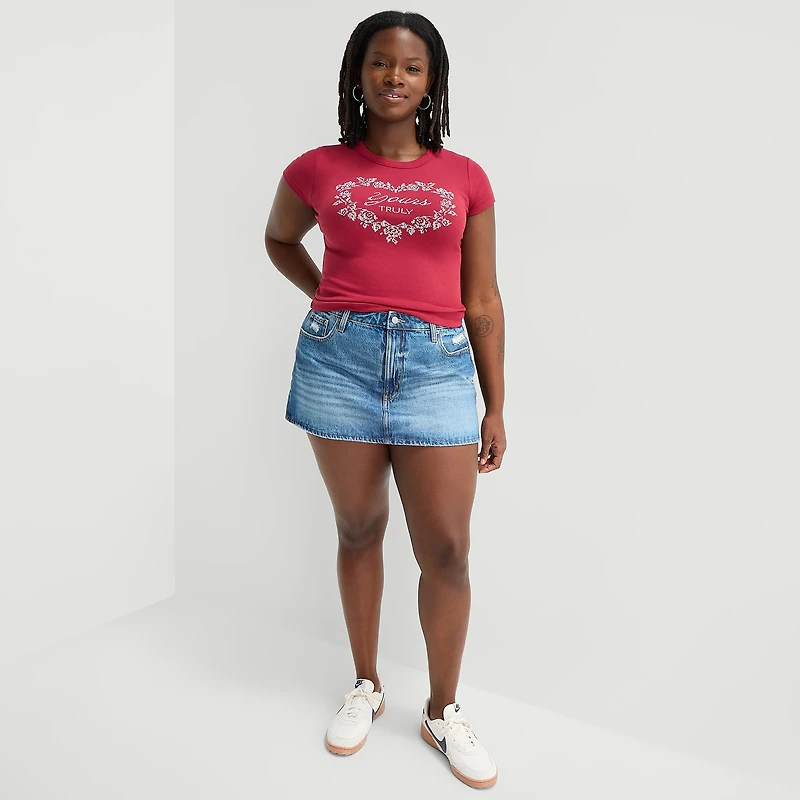 Arizona Womens Juniors Plus High Rise Denim Skirt