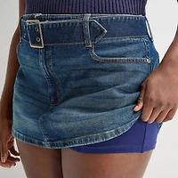 Arizona Belted Womens Juniors Plus Low Rise Mini Denim Skirt