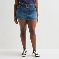Arizona Belted Womens Juniors Plus Low Rise Mini Denim Skirt
