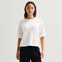 Stylus Womens Crew Neck Short Sleeve Pullover Sweater