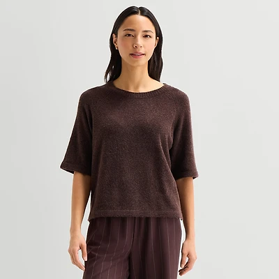 Stylus Womens Crew Neck Short Sleeve Pullover Sweater