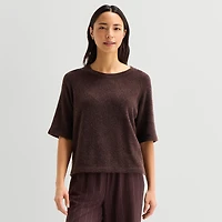 Stylus Womens Crew Neck Short Sleeve Pullover Sweater