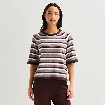 Stylus Womens Crew Neck Short Sleeve Pullover Sweater