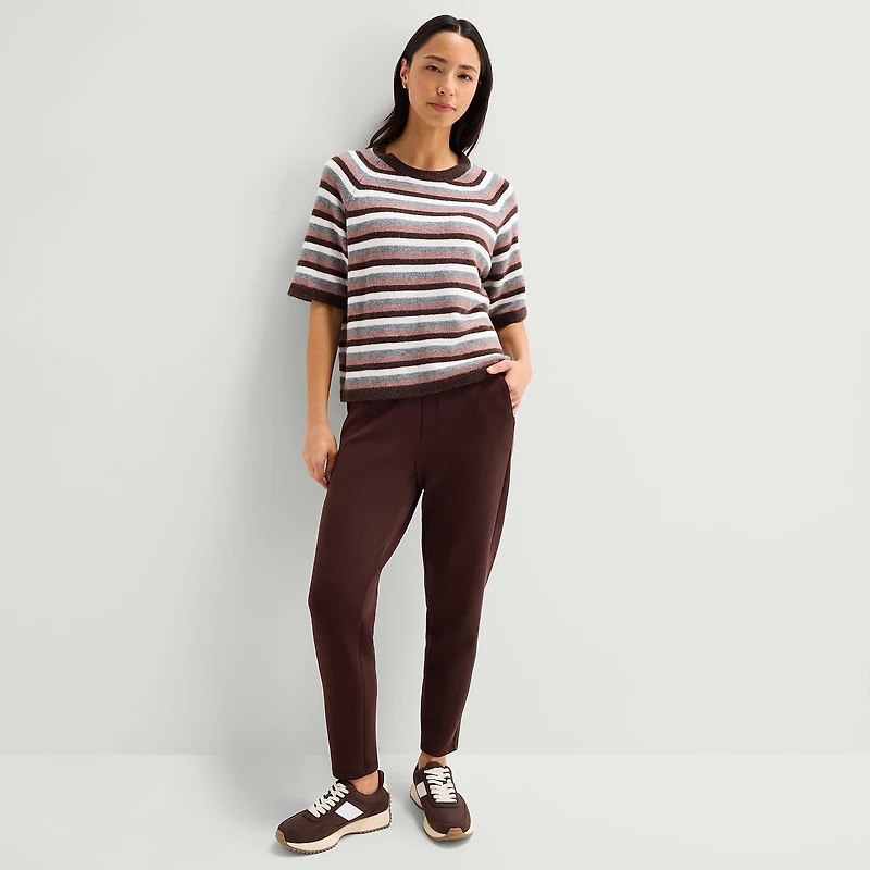 Stylus Womens Crew Neck Short Sleeve Pullover Sweater