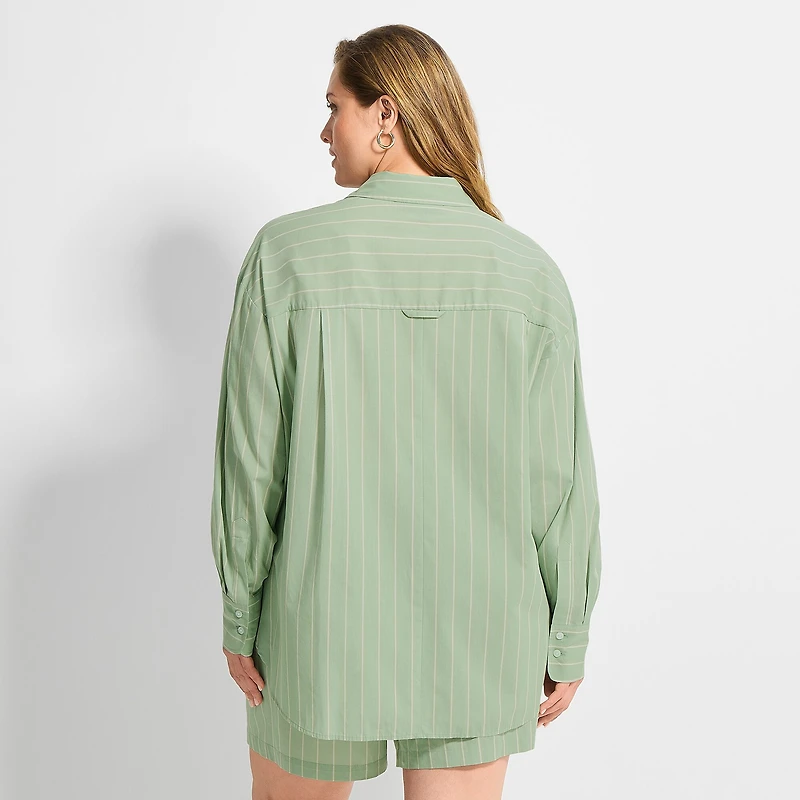 Ashley Graham Womens Plus Regular Fit Button-Down Shirt