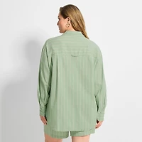 Ashley Graham Womens Plus Regular Fit Button-Down Shirt