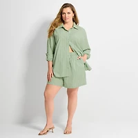 Ashley Graham Womens Plus Regular Fit Button-Down Shirt