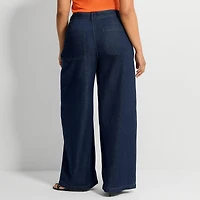 Ashley Graham Womens Plus Denim Trouser