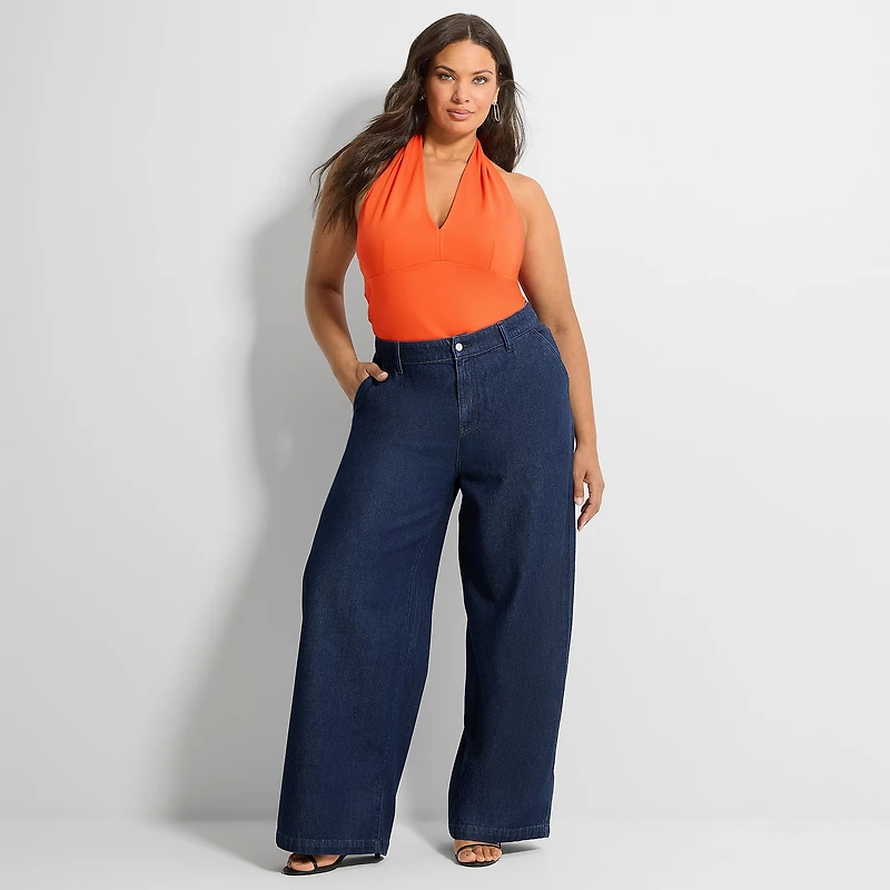 Ashley Graham Womens Plus Denim Trouser