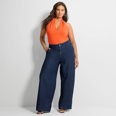 Ashley Graham Womens Plus Denim Trouser