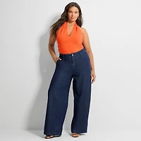Ashley Graham Womens Plus Denim Trouser