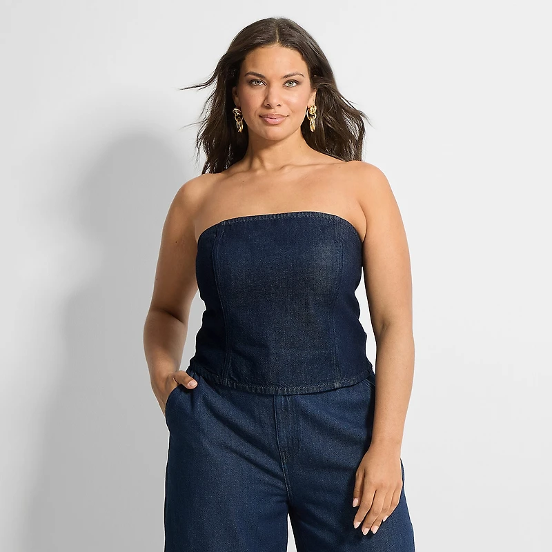 Ashley Graham Women's Plus Strapless Denim Top