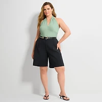 Ashley Graham Womens Plus Halter Neck Sleeveless Blouse
