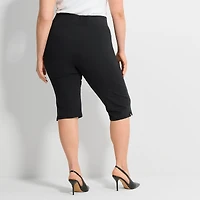Ashley Graham Womens Plus Ponte Capri Pant