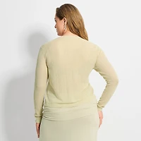 Ashley Graham Women's Sheer Broken Rib Button Front Cardigan