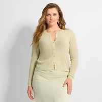 Ashley Graham Women's Sheer Broken Rib Button Front Cardigan