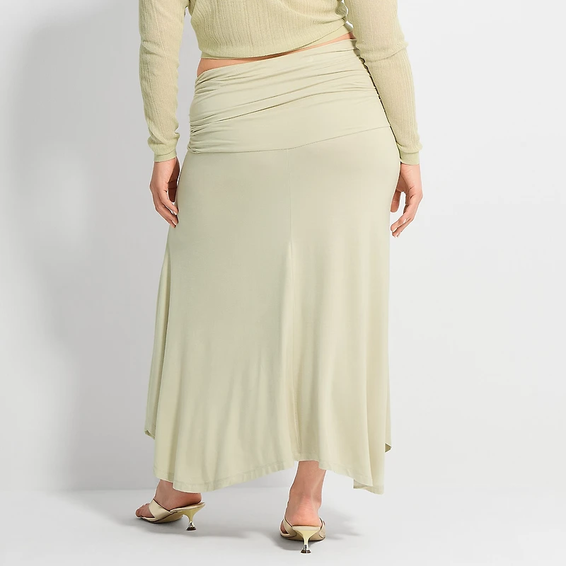 Ashley Graham Fold Over Waistband Womens Plus Maxi Skirt