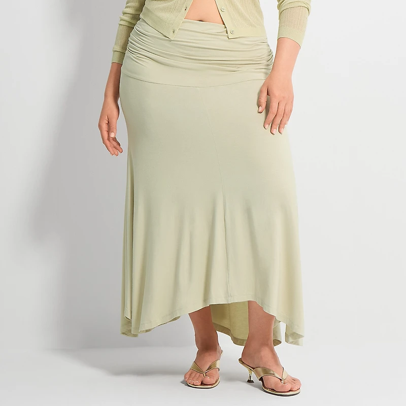 Ashley Graham Fold Over Waistband Womens Plus Maxi Skirt