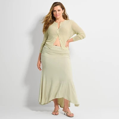 Ashley Graham Fold Over Waistband Womens Plus Maxi Skirt