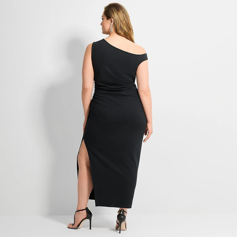 Ashley Graham Womens Plus Off the Shoulder Knit Maxi