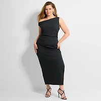 Ashley Graham Womens Plus Off the Shoulder Knit Maxi
