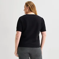 Liz Claiborne Plus Womens Crew Neck Short Sleeve Pullover Sweater