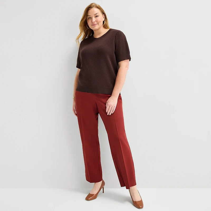 Liz Claiborne Plus Womens Crew Neck Short Sleeve Pullover Sweater