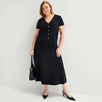 Liz Claiborne Womens Plus V Neck Short Sleeve Button Cardigan