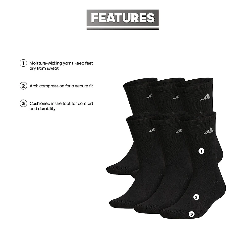 adidas Cushioned Mens 6 Pair Big and Tall Crew Socks