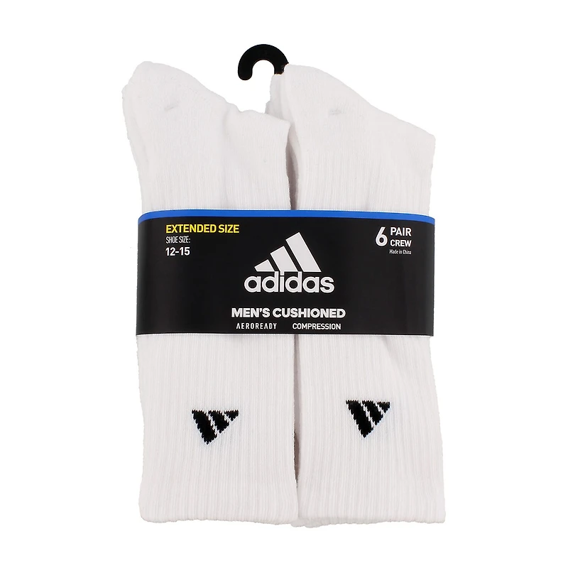 adidas Cushioned Mens 6 Pair Big and Tall Crew Socks