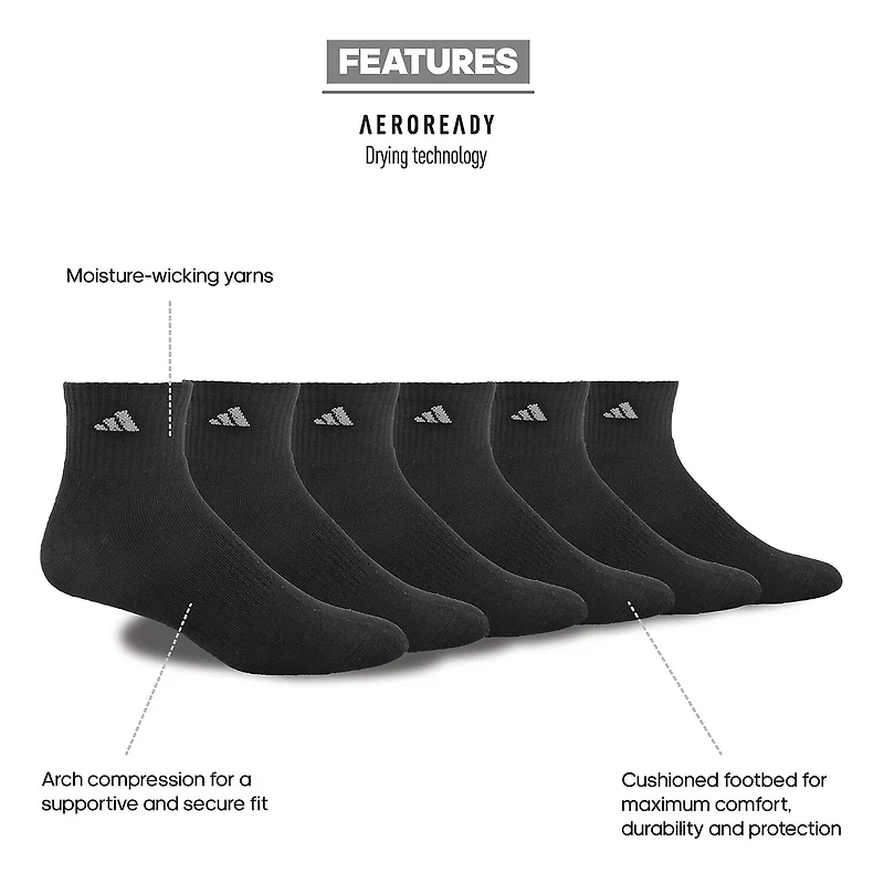 adidas Mens Multi-Pack 6 Pair Big and Tall Quarter Ankle Socks