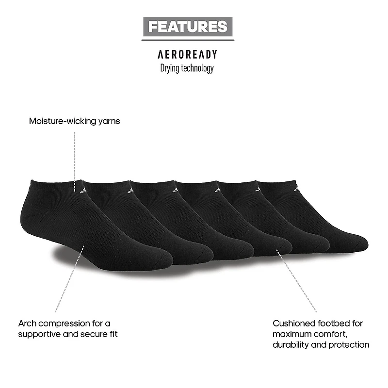 adidas Mens 6 Pair No Show Socks