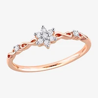 Womens 1/10 CT. T.W. Natural White Diamond 18K Rose Gold Over Silver Flower Delicate Stackable Ring