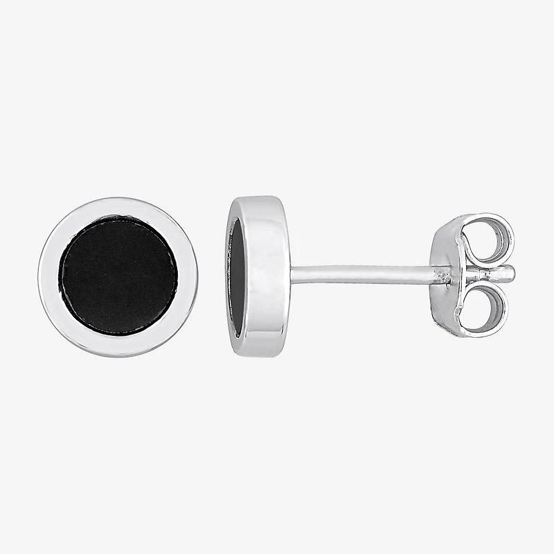 Genuine Black Hematite Sterling Silver 7.3mm Stud Earrings