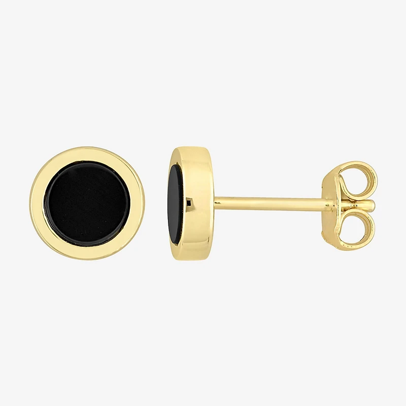 Genuine Black Onyx 18K Gold Over Silver 7.3mm Stud Earrings