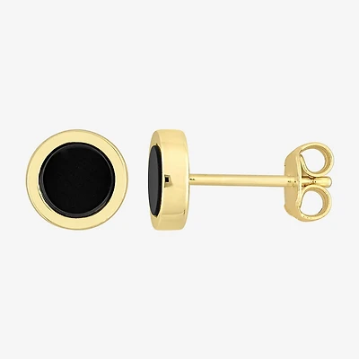 Genuine Black Onyx 18K Gold Over Silver 7.3mm Stud Earrings