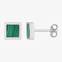 Genuine Green Malachite Sterling Silver 7.5mm Stud Earrings