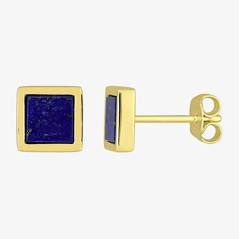 Genuine Blue Lapis 18K Gold Over Silver 7.5mm Stud Earrings