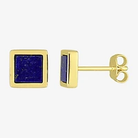 Genuine Blue Lapis 18K Gold Over Silver 7.5mm Stud Earrings