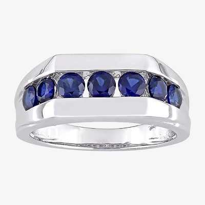 Mens Lab Created Blue Sapphire Sterling Silver Fashion Ring